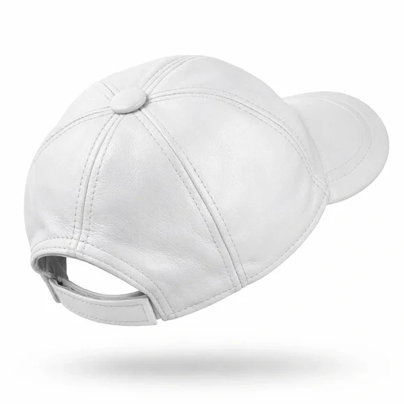 White Leather Baseball Cap - Real Lambskin Leather Hat for men NWT - Picture 2 of 5
